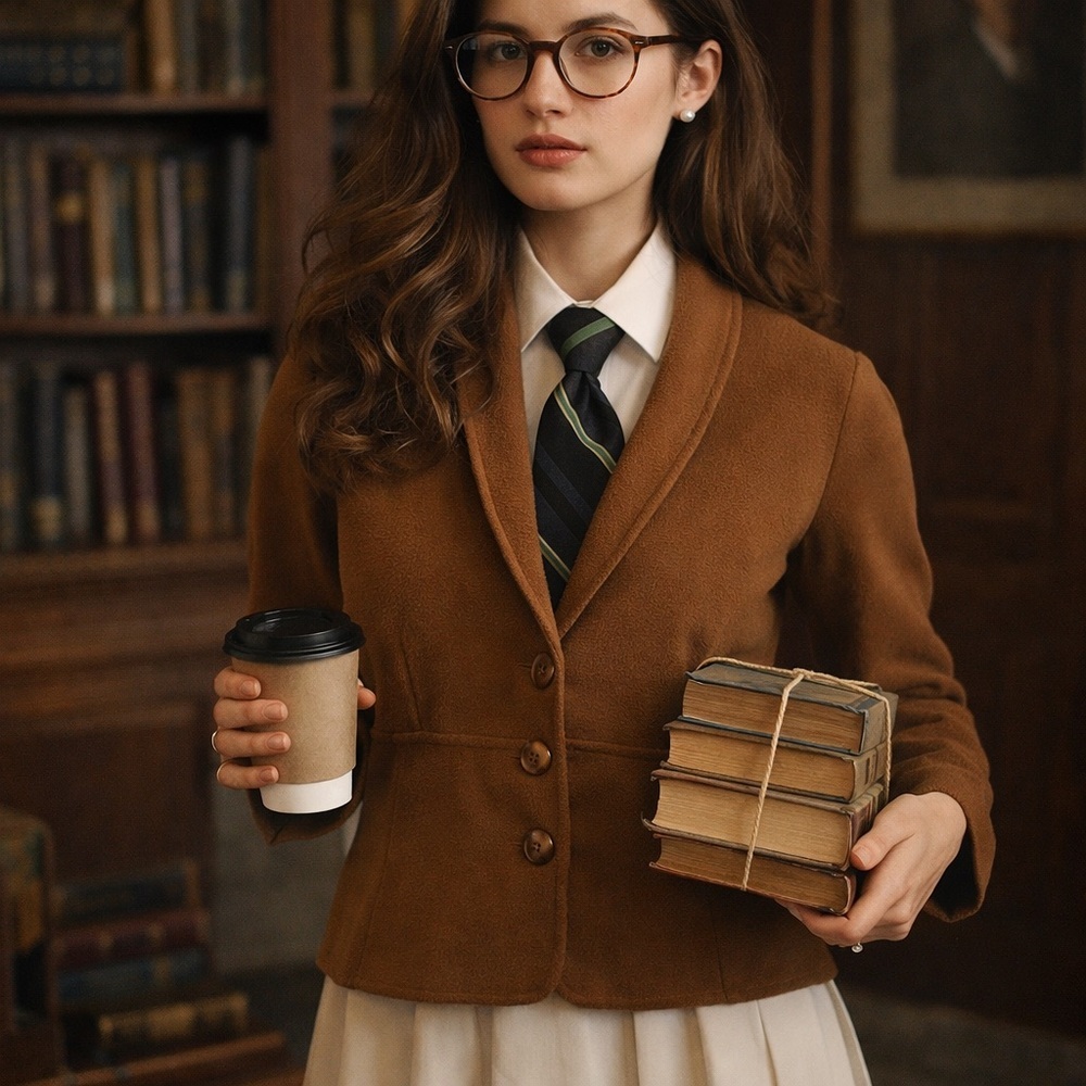 Alfani Brown Women's Sweater Blazer academic collegiate schoolboy retro